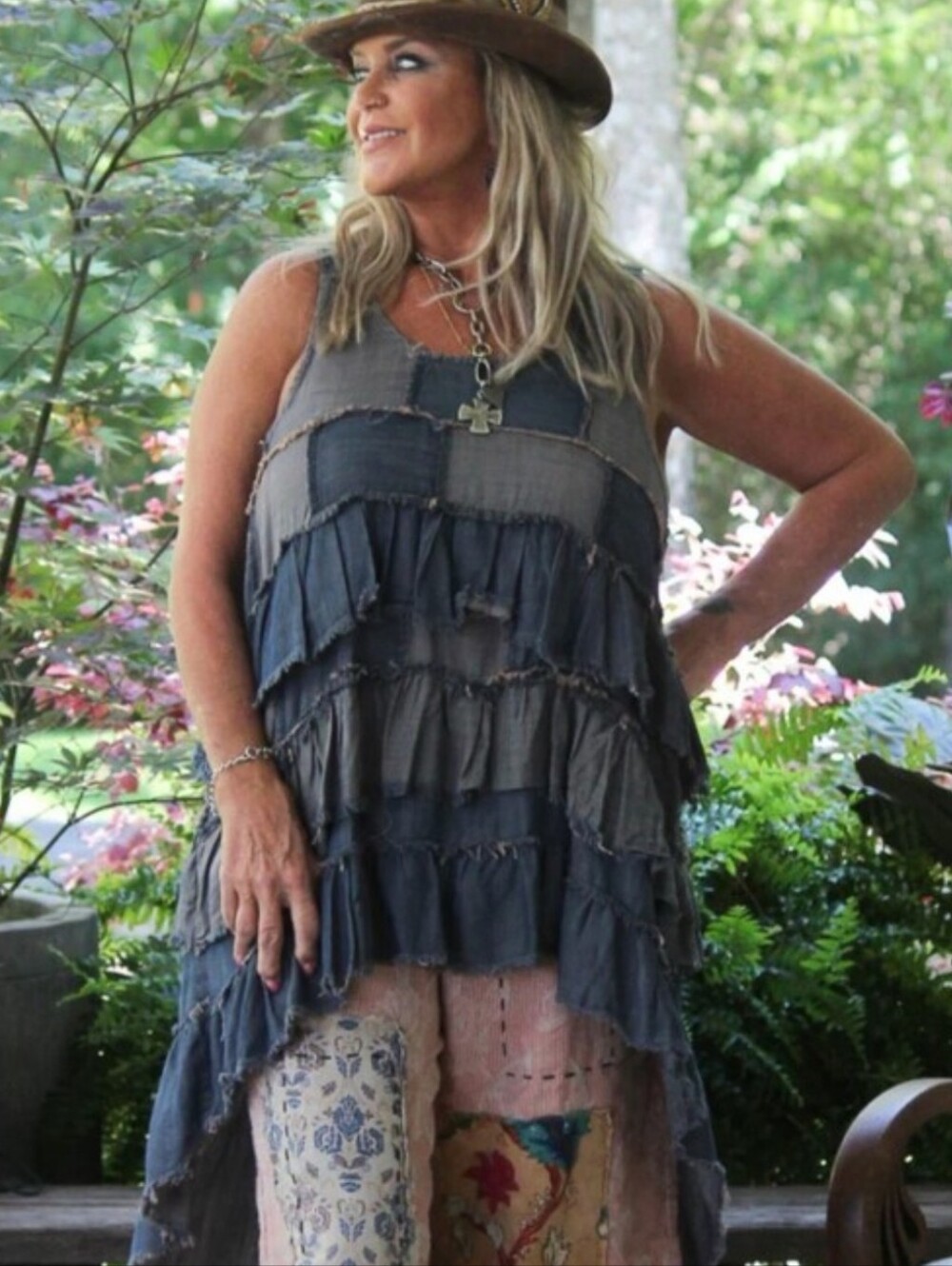 #1881 Jaded Gypsy Patchwork Skies Ruffle Tank